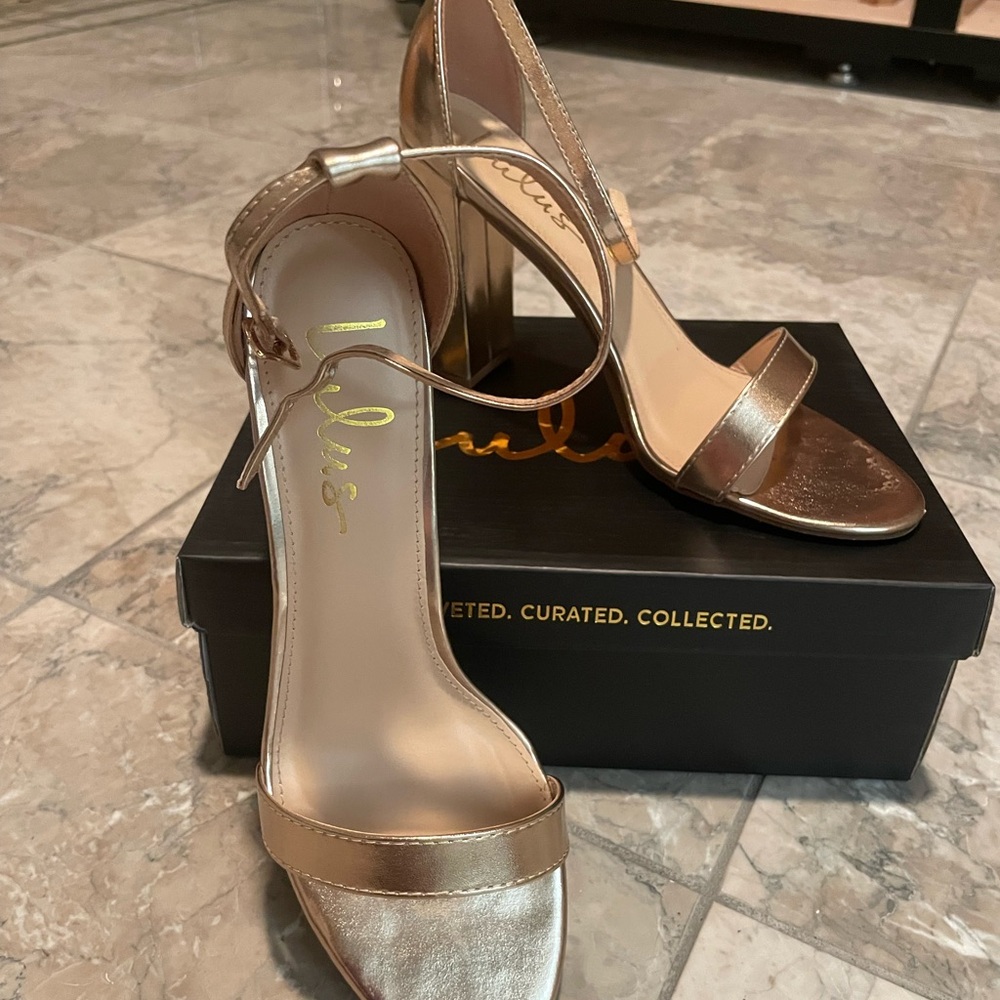 Lulu's Rose Gold Ankle Strap Heels with Platform Sole